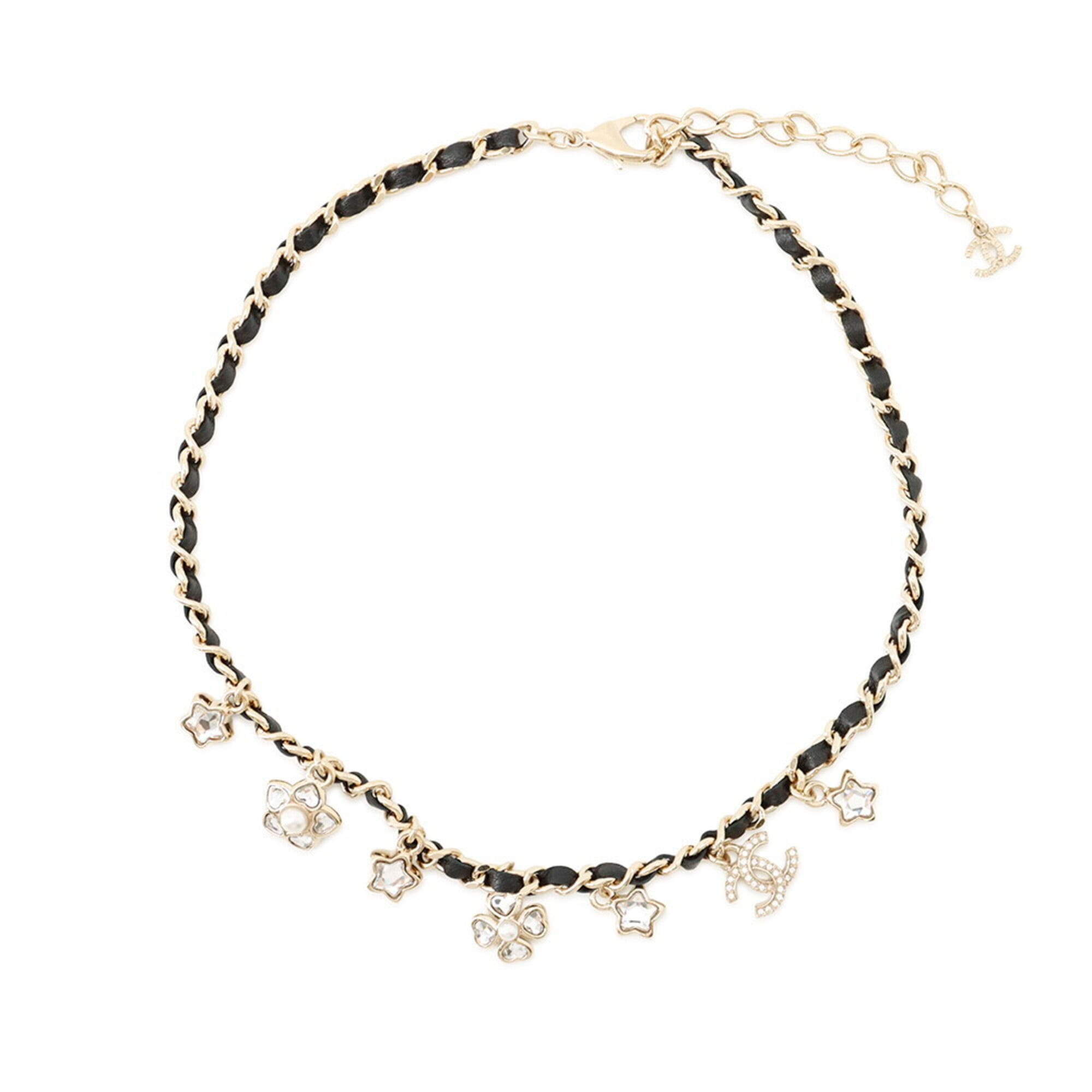 Chanel necklace, Coco Mark charm, rhinestone, faux pearl, I25 B ABG275, CHANEL choker, Chanel, NECKLACE — Like New