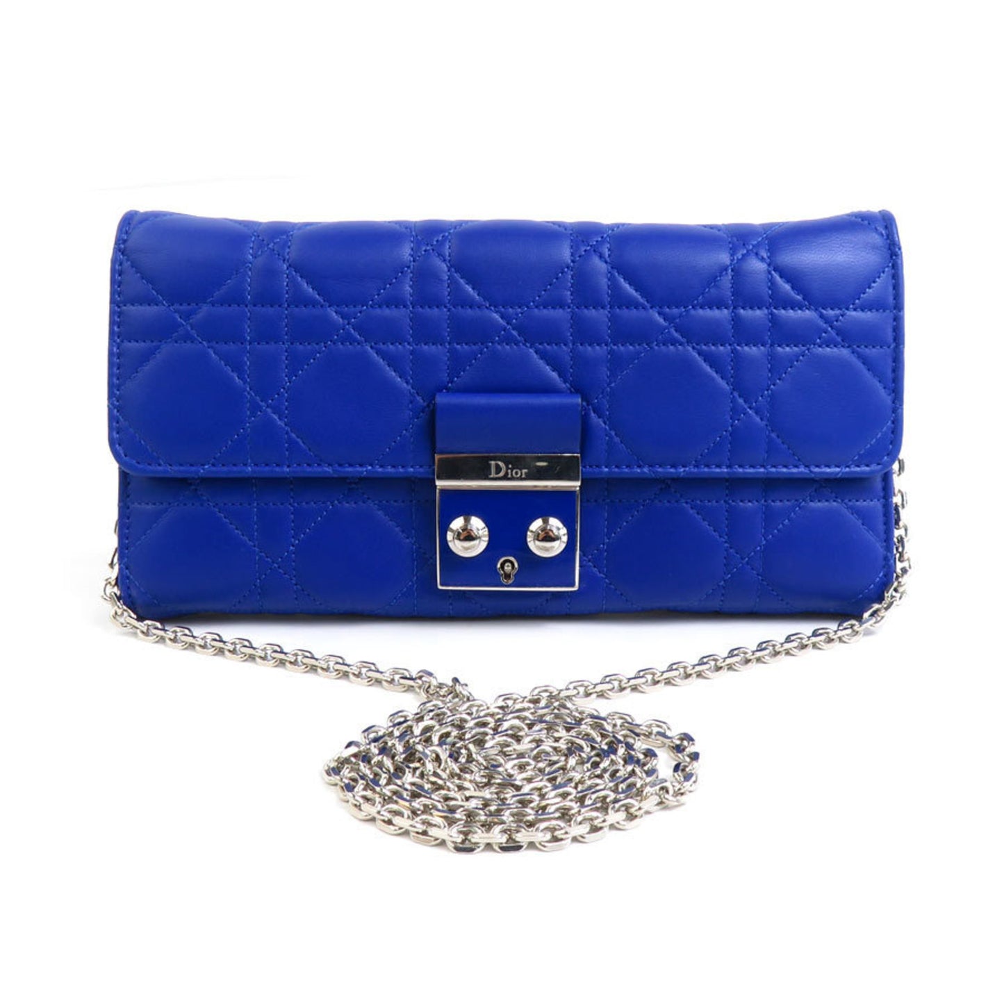 Christian Dior Wallet Chain Cannage Leather Blue Silver Women's e60064g