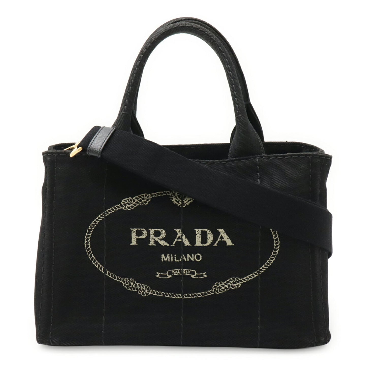 PRADA CANAPA Tote/Shoulder Bag, Canvas, Nero, Black, 1BG439