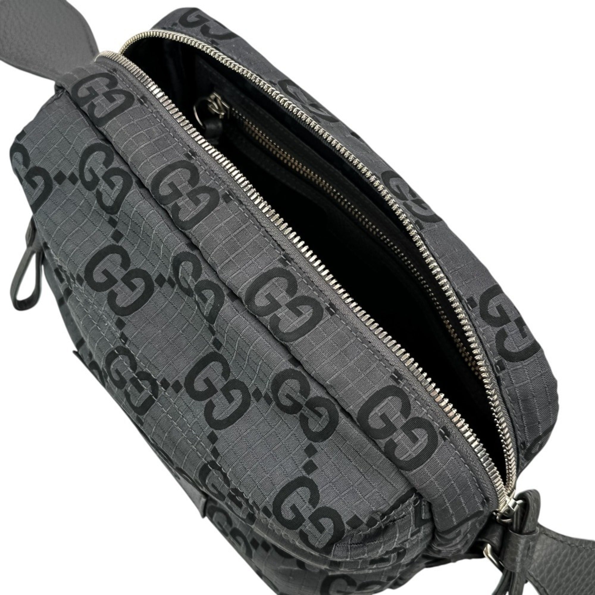 GUCCI ECONYLON GG Polyester Shoulder Bag, Medium, 767931 520981, Gray, Men's/Women's — Like New