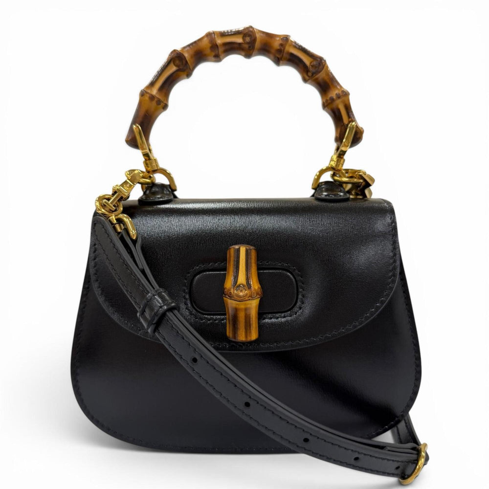 GUCCI 686864 Gucci Bamboo 1947 Mini Bag Leather 2-Way Handbag Shoulder Black Made in Italy Women's — Like New