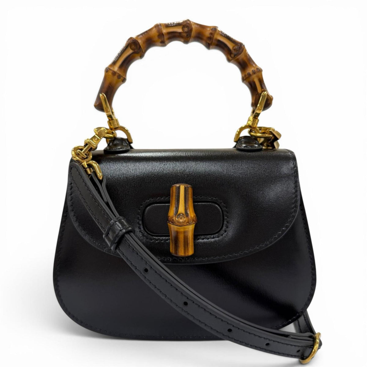GUCCI 686864 Gucci Bamboo 1947 Mini Bag Leather 2-Way Handbag Shoulder Black Made in Italy Women's — Like New