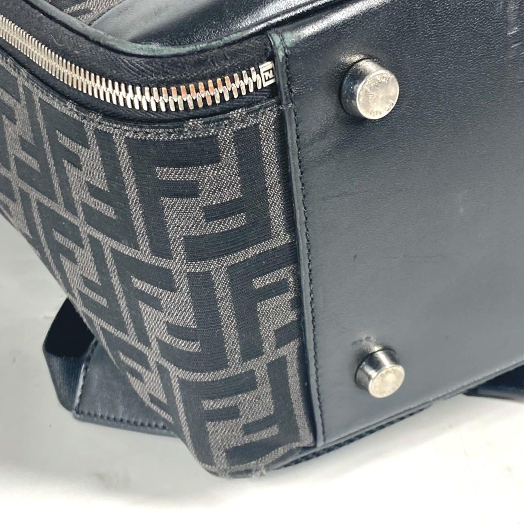 FENDI 7VZ062 Bag Handbag Zucca Backpack Rucksack Leather Canvas Men's Black