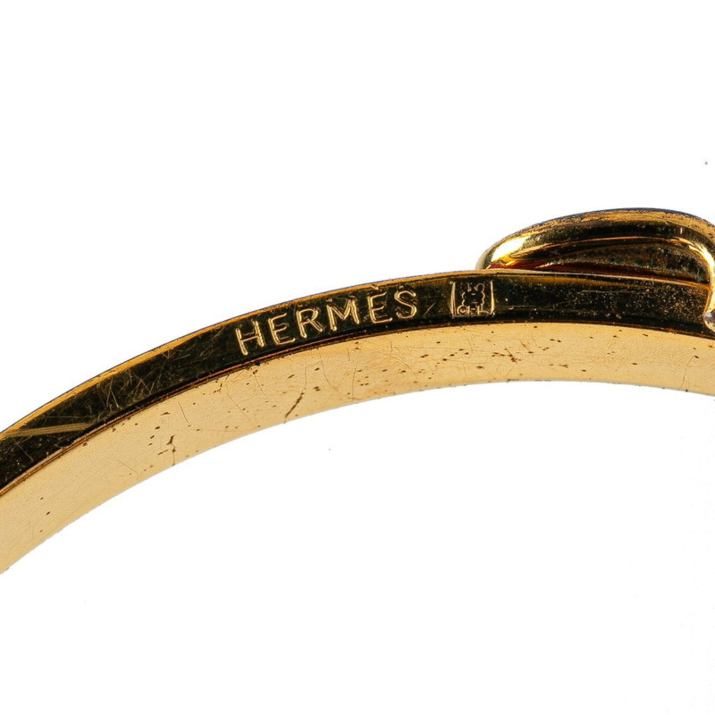 Hermes Belt Motif Bangle Gold Red Plated Women's HERMES