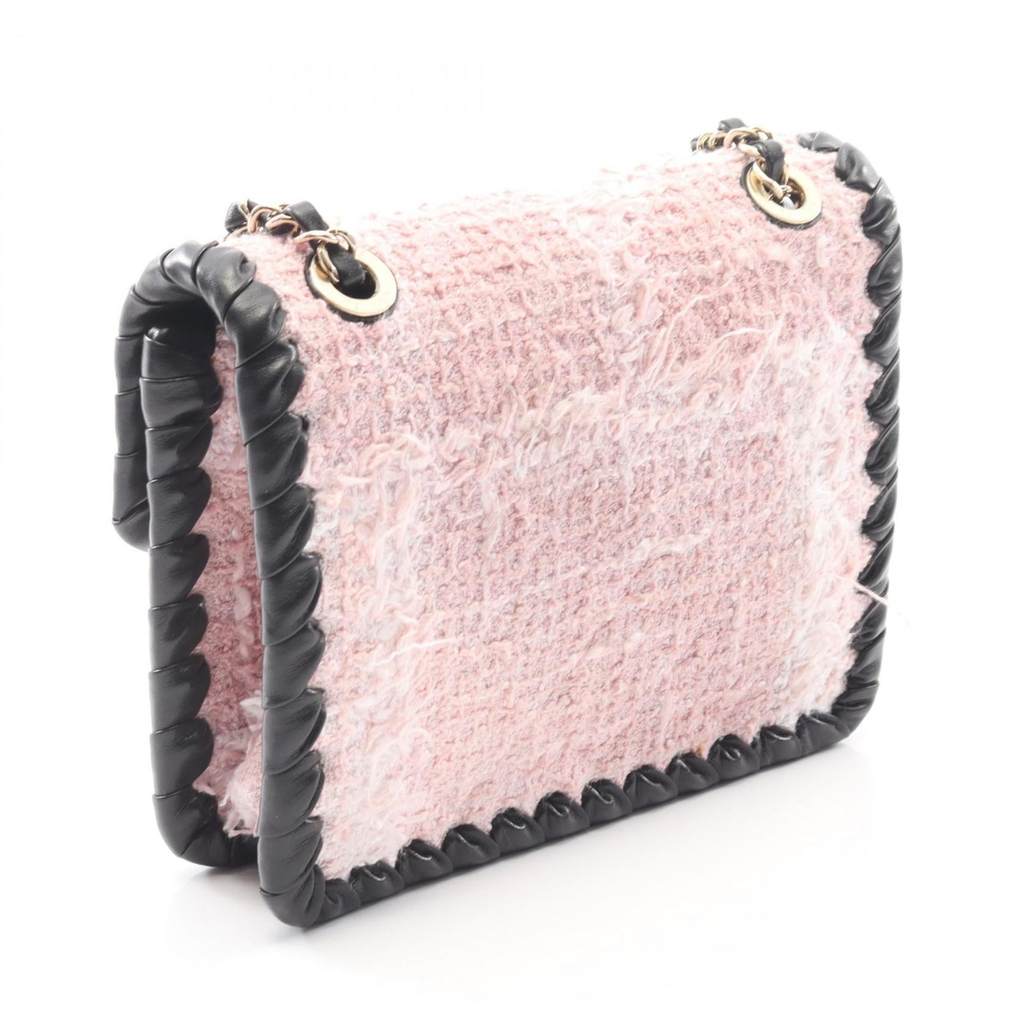 Chanel CHANEL Shoulder Bag, Fabric Lambskin (Sheep Leather), Women's, Pink and Black