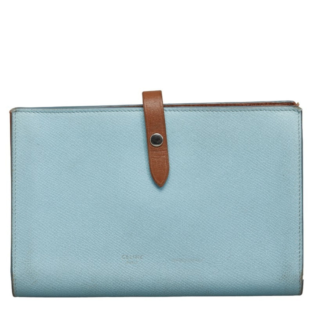 CELINE Bi-fold Wallet Blue Brown Leather Women's