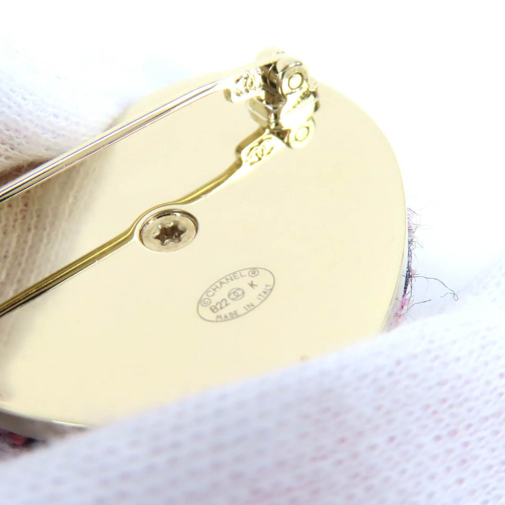 CHANEL B22K AB9496 Coco Mark Heart-Shaped Tweed Brooch, Pink, Black, Gold Hardware, with Box, Made in Italy, Women's, Very Popular, Highly Recommended ◎ — Like New