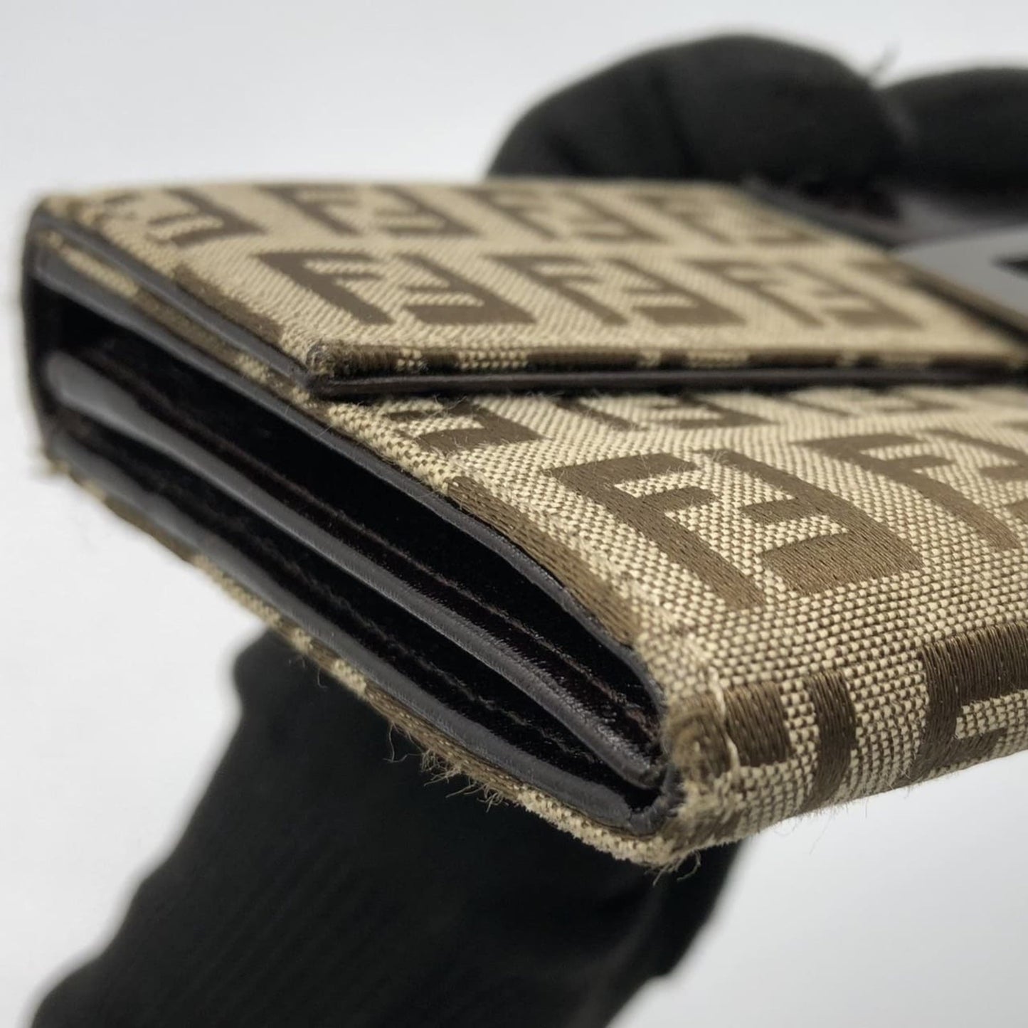 FENDI Zucchino Long Wallet Canvas Beige Brown Women's Men's