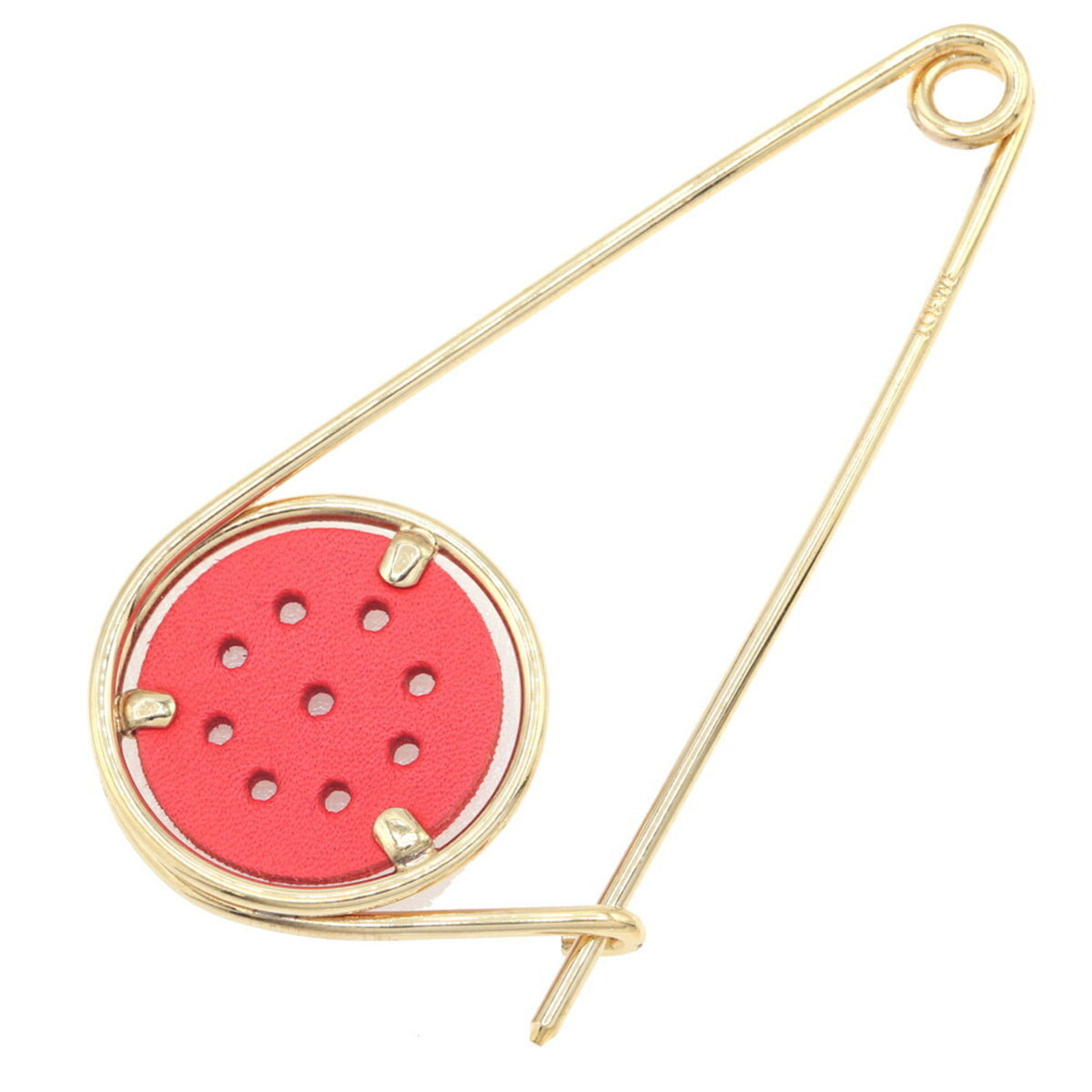 LOEWE Meccano Small Pin Brooch in Red Gold Leather and Metal for Women — Like New