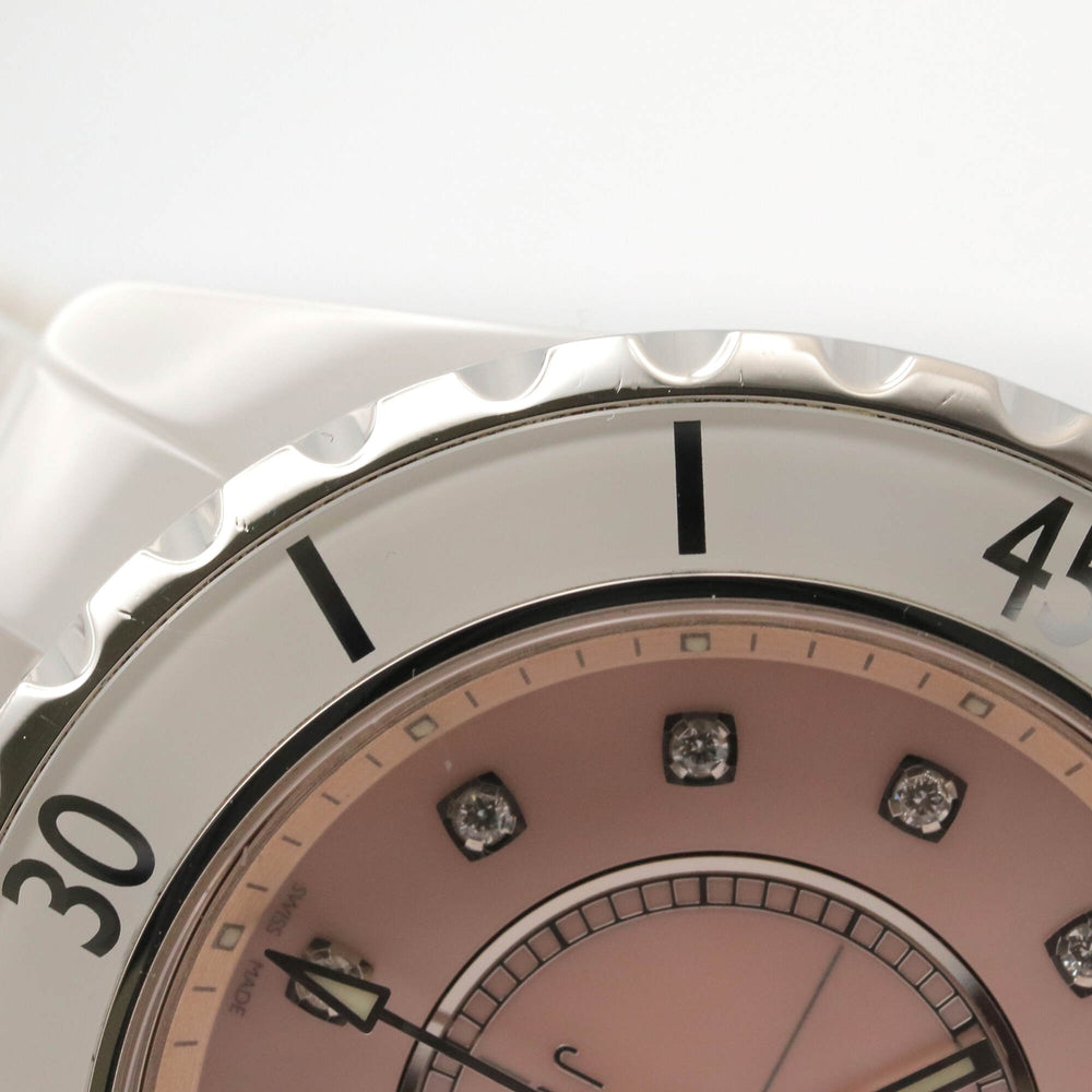Chanel J12 12-Diamond Watch, Ceramic, Diamond, Ladies, Pink Tone, Shell, H5513 — Very Good