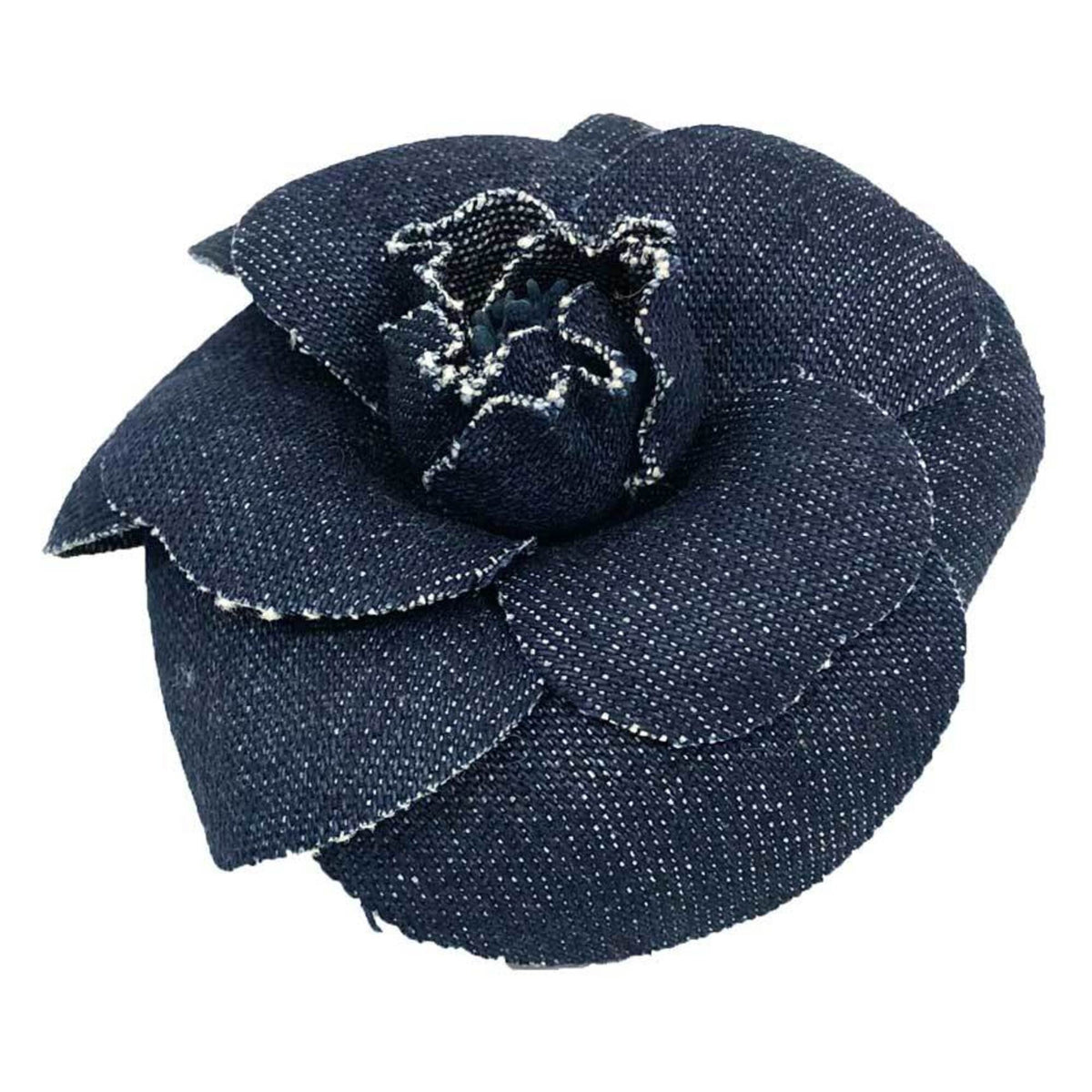 Chanel Camellia Corsage Brooch, Denim Navy Blue, Women's — Like New