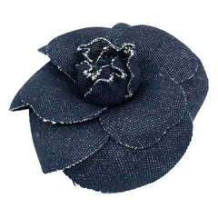 Chanel Camellia Corsage Brooch, Denim Navy Blue, Women's — Like New