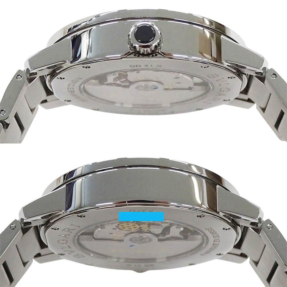 Bulgari BVLGARI Men's Watch, Brand: Date Automatic AT Stainless Steel SS BB41S Silver Black Open Caseback — Good