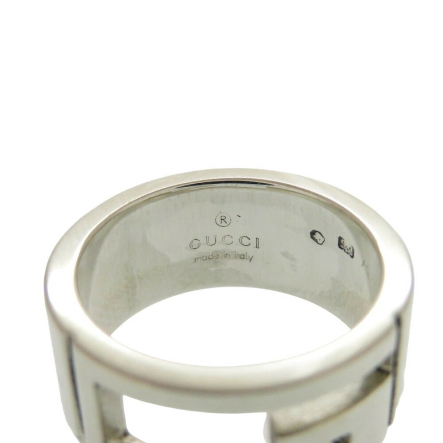 Gucci Branded G Cutout Silver Ring, Size 8, 925 Sterling Silver, 0408GUCCI