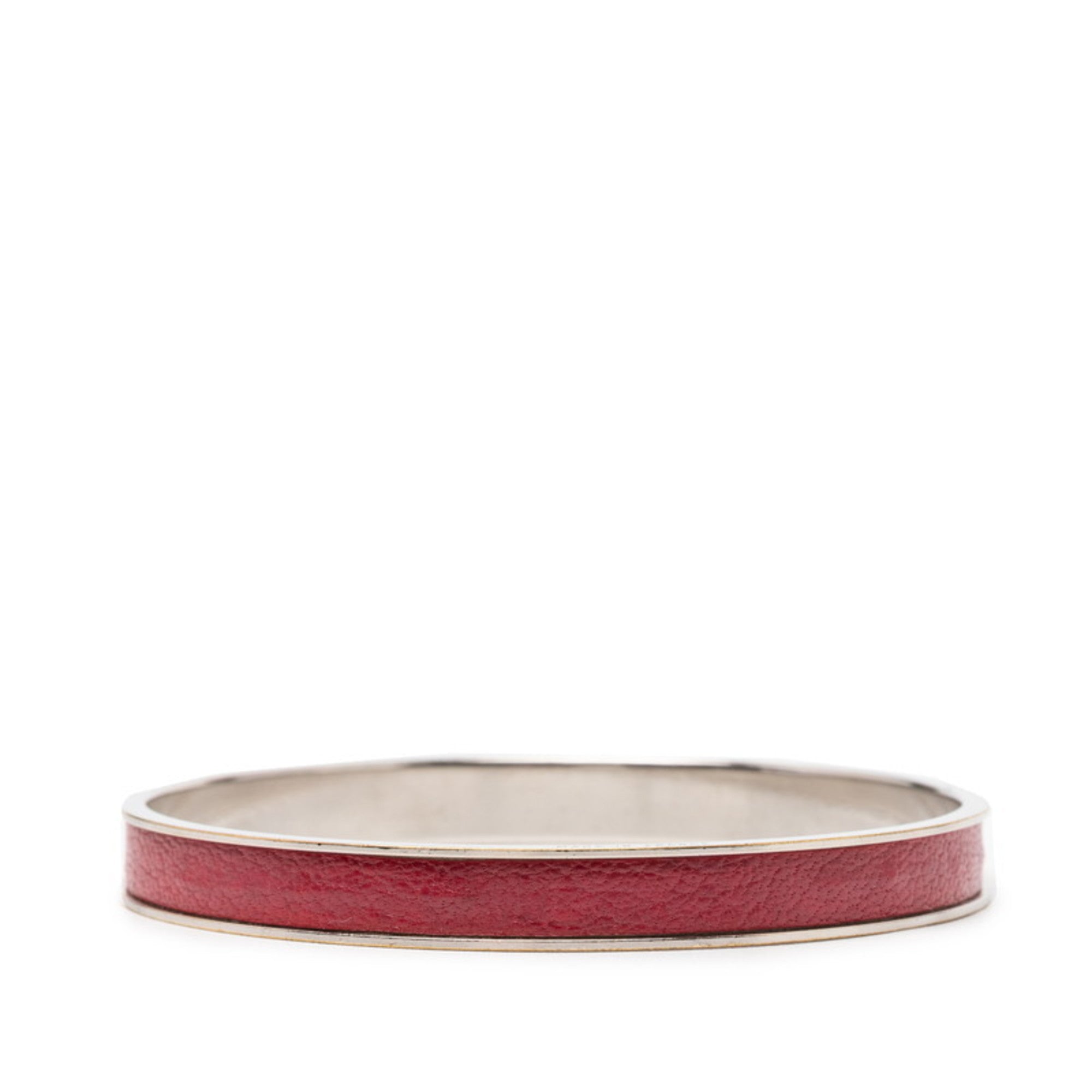 Hermes Kelly H Cadena Bangle Bracelet in Silver and Red Metal with Leather for Women