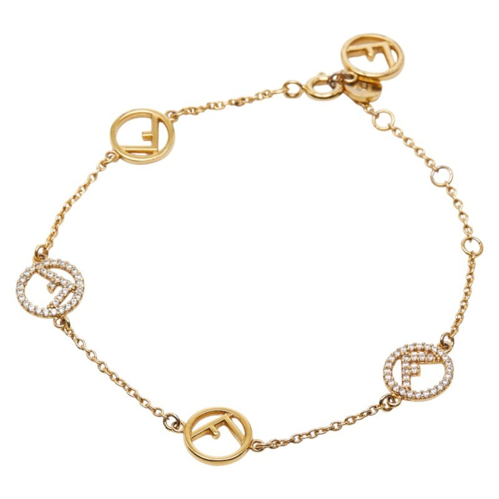 Fendi F Is Bracelet Gold Plated Rhinestones Women's FENDI