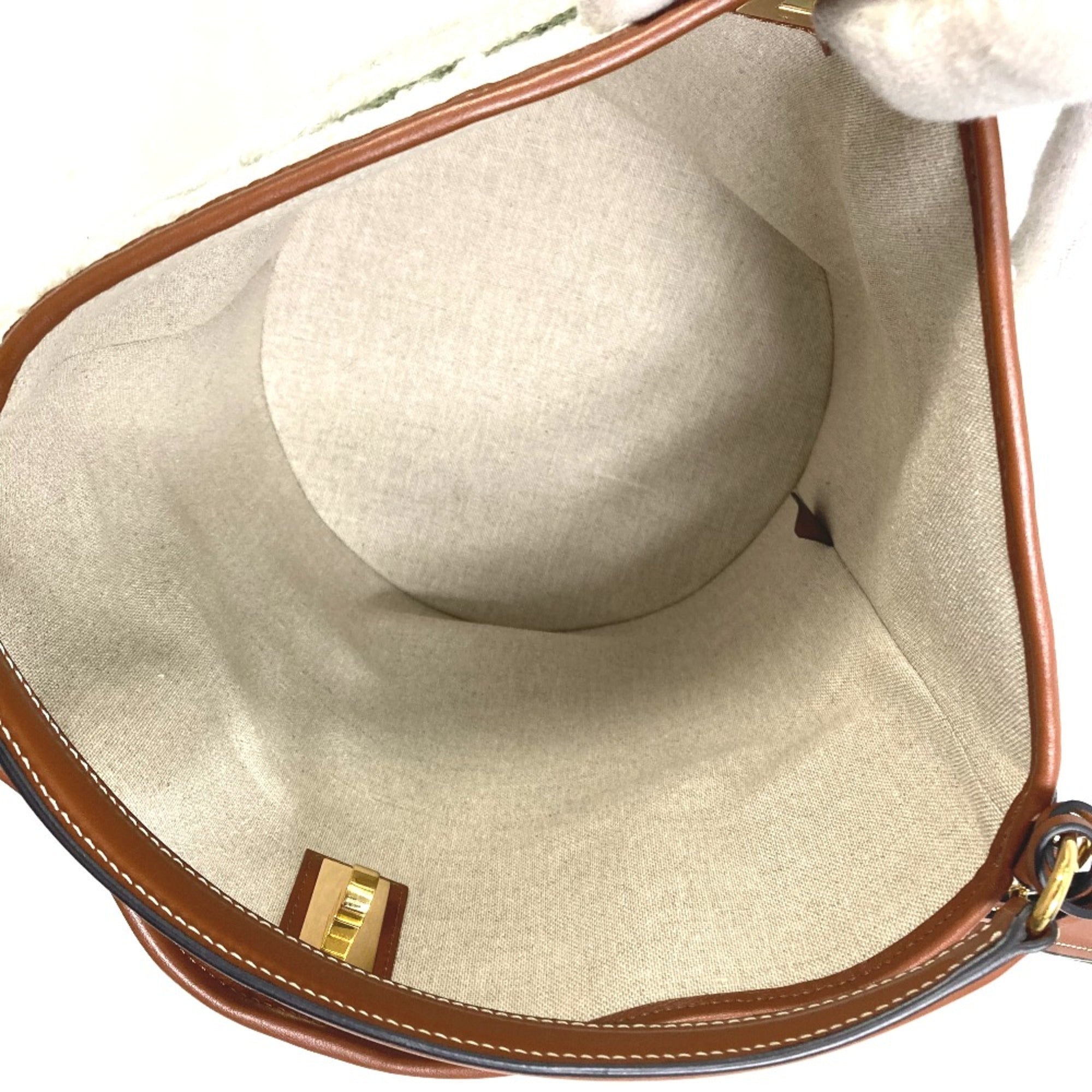 CELINE 195572ED3-15KZ border Bag 2WAY Bucket Bag Shoulder Bag Hand Bag khaki & tan — Like New