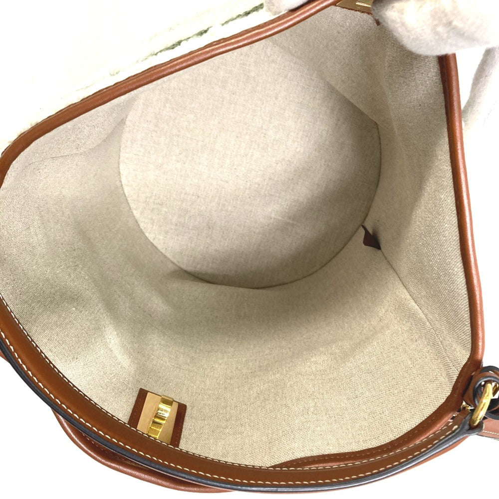 CELINE 195572ED3-15KZ border Bag 2WAY Bucket Bag Shoulder Bag Hand Bag khaki & tan — Like New
