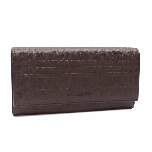 Burberry bifold long wallet brown leather women's men's