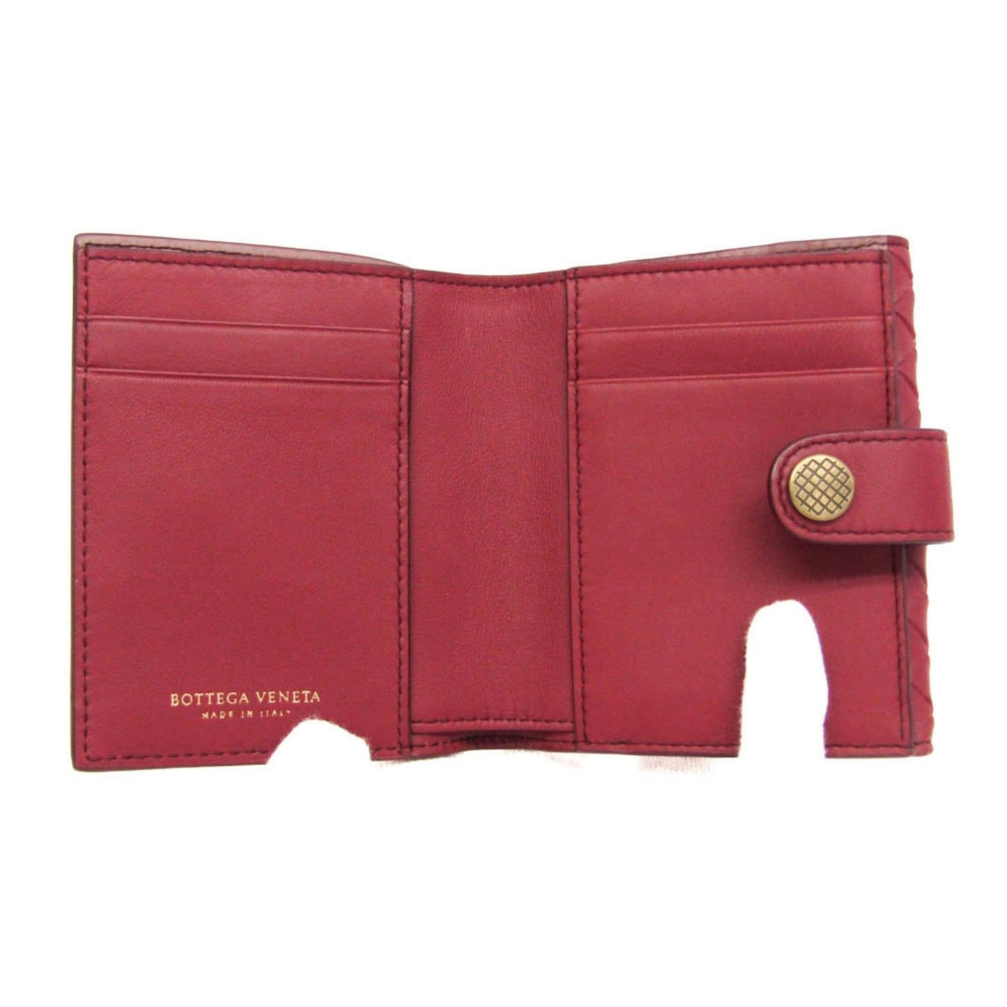 Bottega Veneta Intrecciato Compact Wallet Women,Men Leather Wallet (bi-fold) Red Color