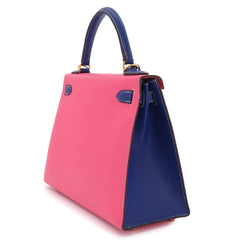 Hermes Kelly 28 Personal SPO Epsom Rose Azalee Blue Electric Hand Shoulder Handbag A Stamp External Stitching Matte Gold Hardware — Like New