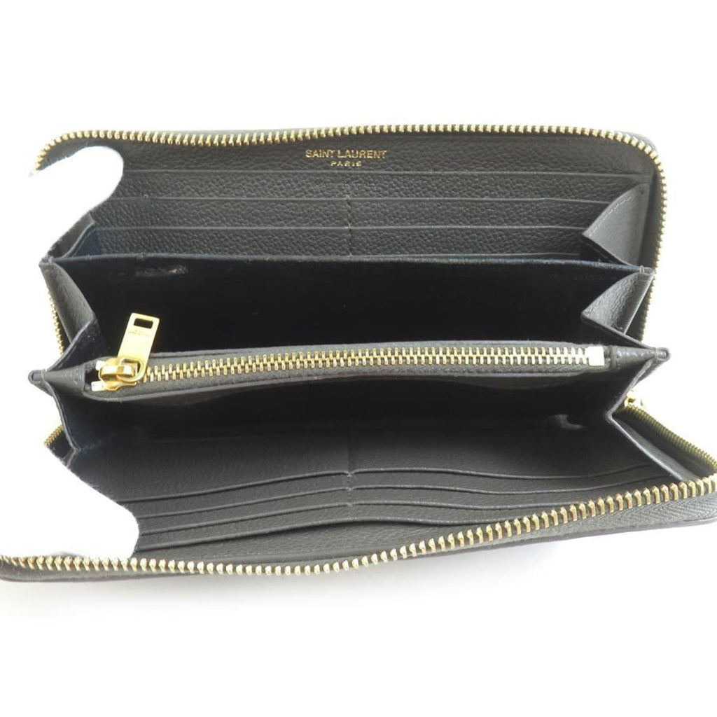 Saint Laurent round long wallet in khaki brown and gold leather for men women, r10683a