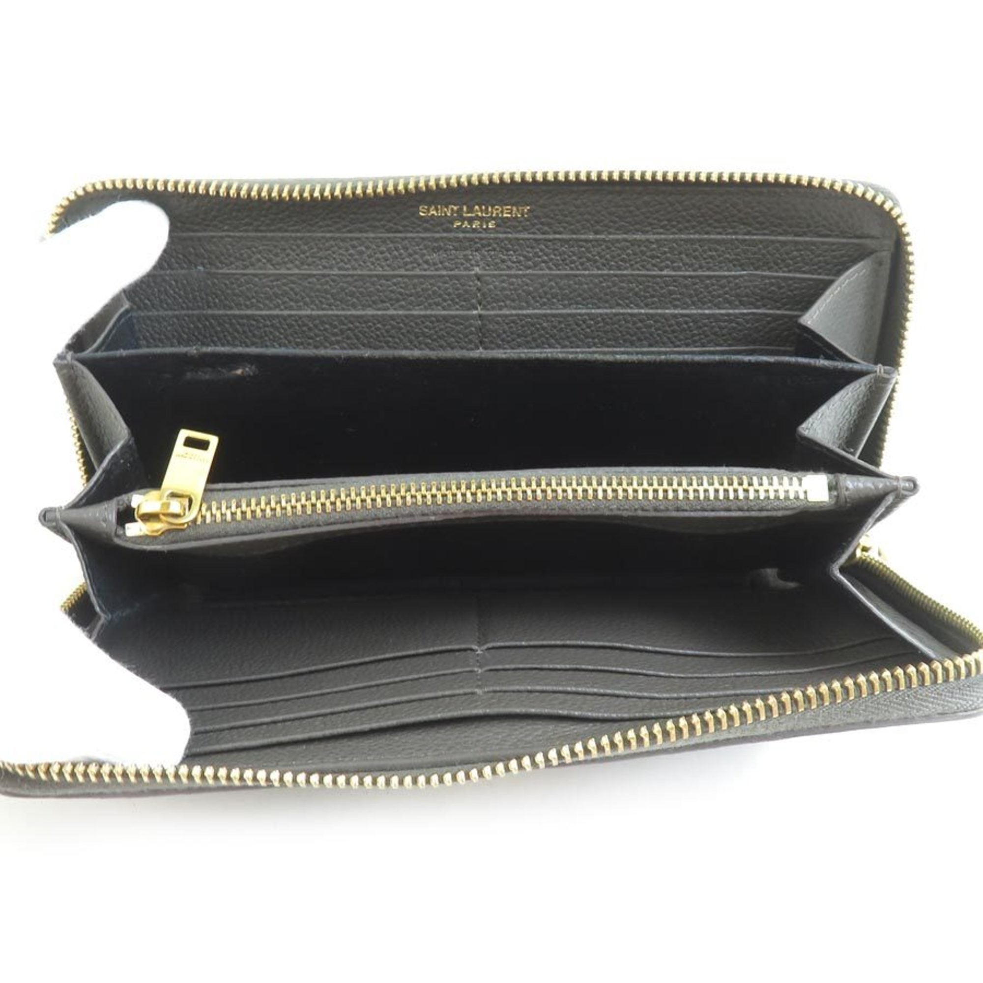 Saint Laurent round long wallet in khaki brown and gold leather for men women, r10683a