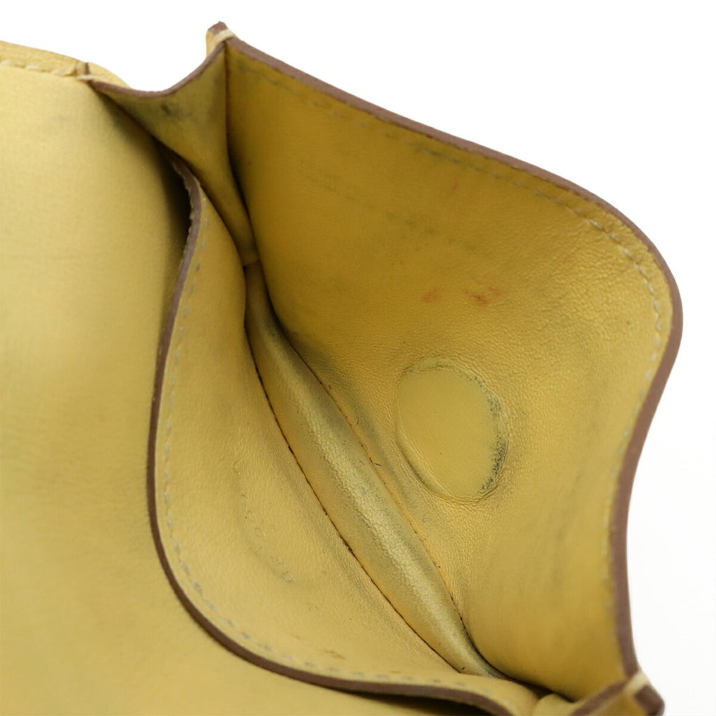 HERMES Dogon card case, coin wallet, purse, Swift leather, yellow, souffle, with X marking.