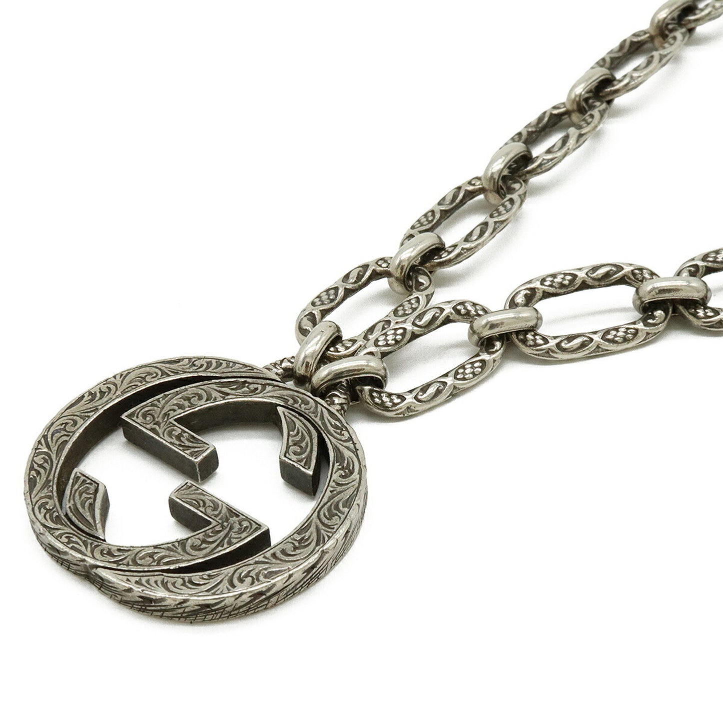 GUCCI Arabesque Interlocking G Motif Necklace Pendant Large Chain Ag925 SV925 Silver 524890
