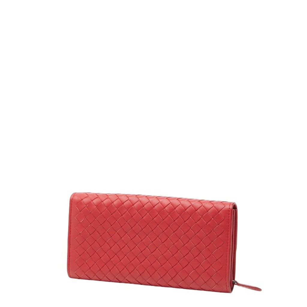 Bottega Veneta Intrecciato Long Wallet Red Leather Women's BOTTEGAVENETA
