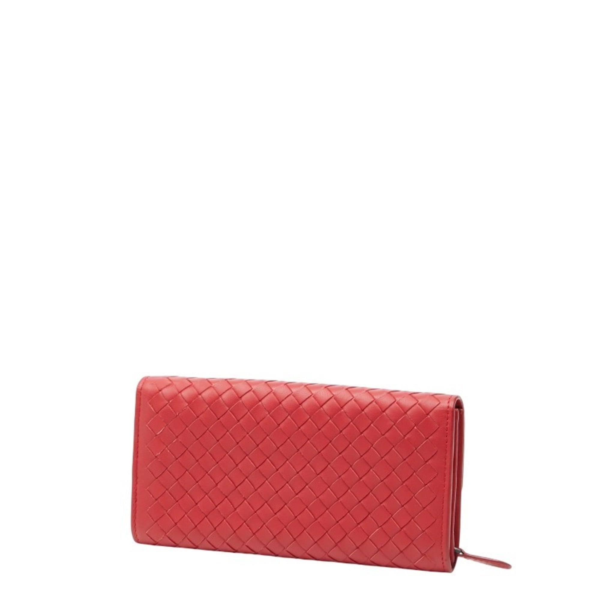 Bottega Veneta Intrecciato Long Wallet Red Leather Women's BOTTEGAVENETA