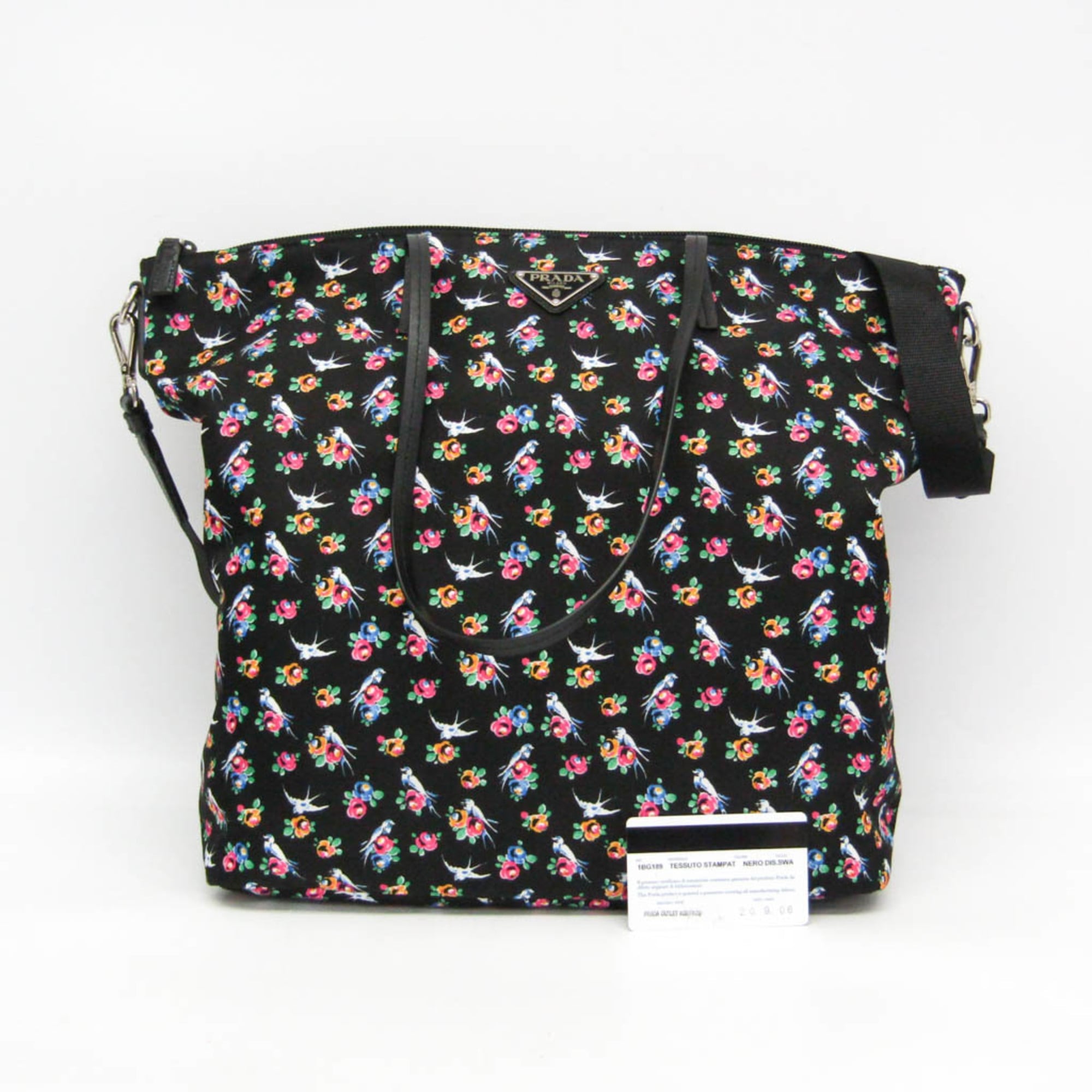 Prada TESSUTO STAMPAT 1BG189 Women's Nylon,Leather Shoulder Bag,Tote Bag Black,Pink,Yellow — Like New