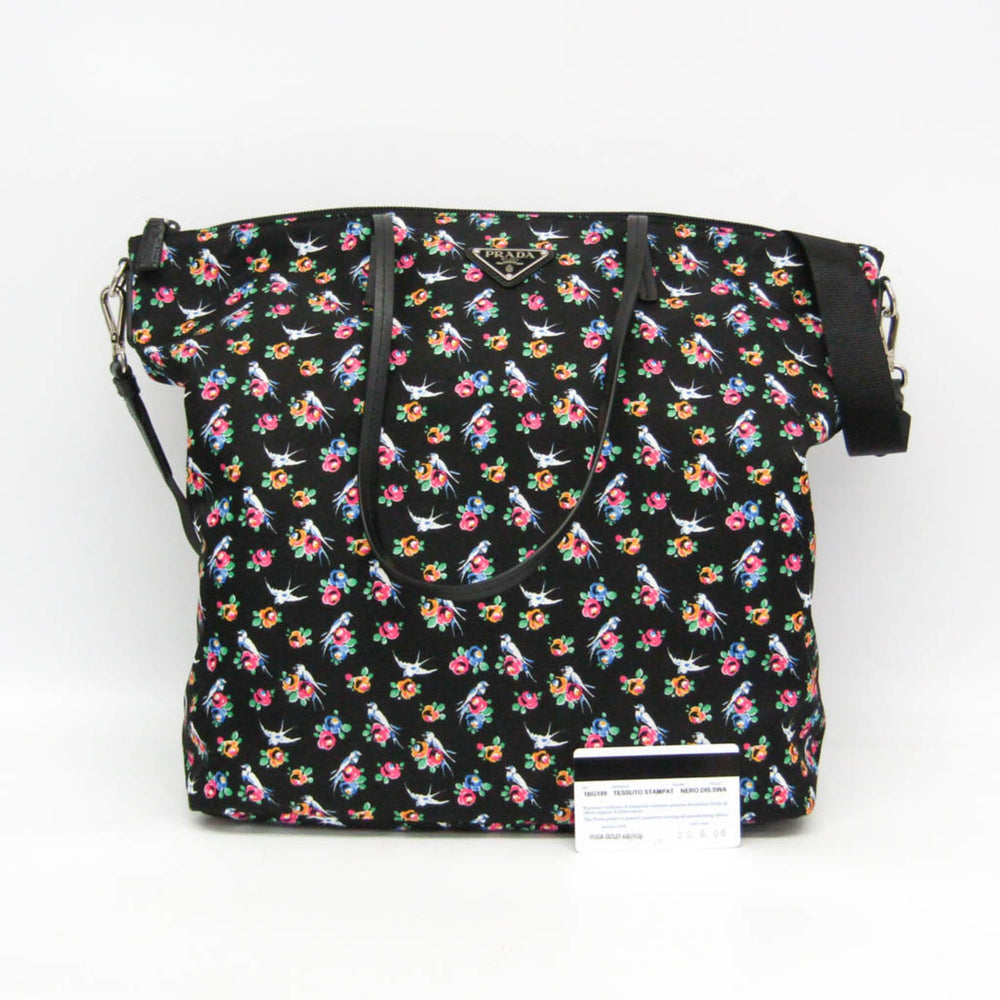 Prada TESSUTO STAMPAT 1BG189 Women's Nylon,Leather Shoulder Bag,Tote Bag Black,Pink,Yellow — Like New
