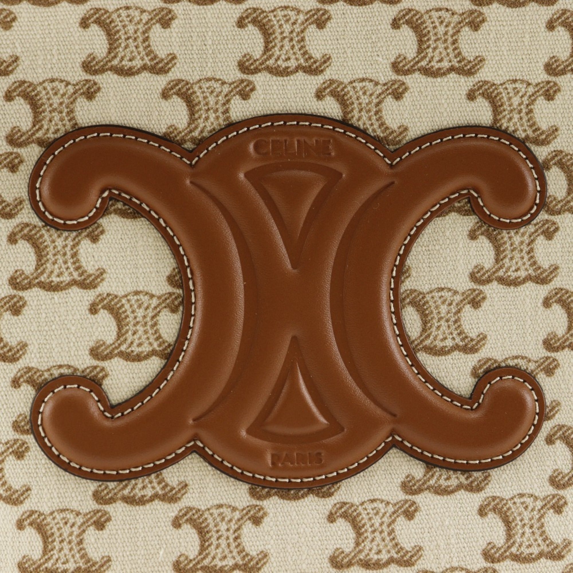 CELINE Triomphe Small Hippo Thais Handbag Shoulder 19916 2EZ6 01BC Canvas Beige 2way A5 Women's