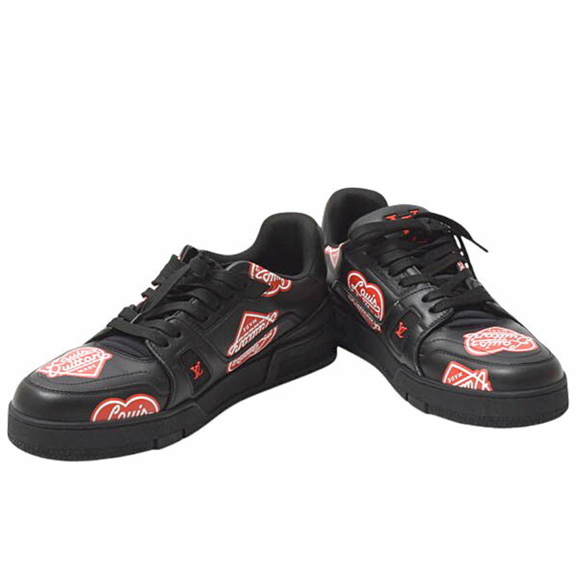 Louis Vuitton Men's LV Trainer Sneakers, NIGO Collaboration, Size 7 1/2 (Approx. 26cm), Black Leather