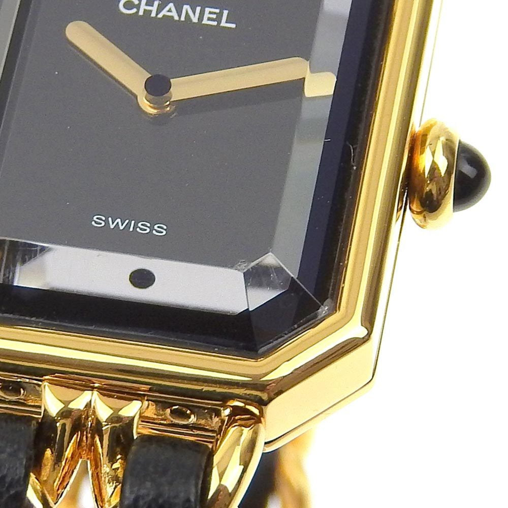 Chanel CHANEL Premiere S Watch H0001 Gold Plated x Leather Quartz Analog Display Black Dial Ladies — Very Good