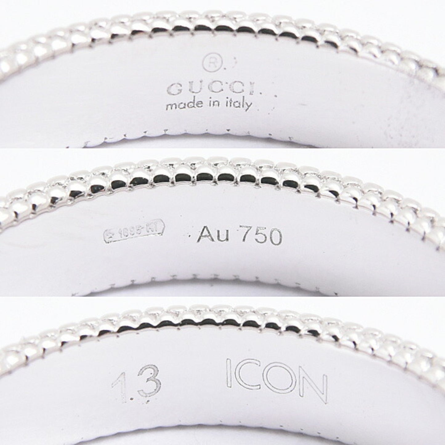 Gucci Blooms Icon Ring for Women, Single Diamond, Size 13, White Gold, Enamel, GG 750WG, GUCCI