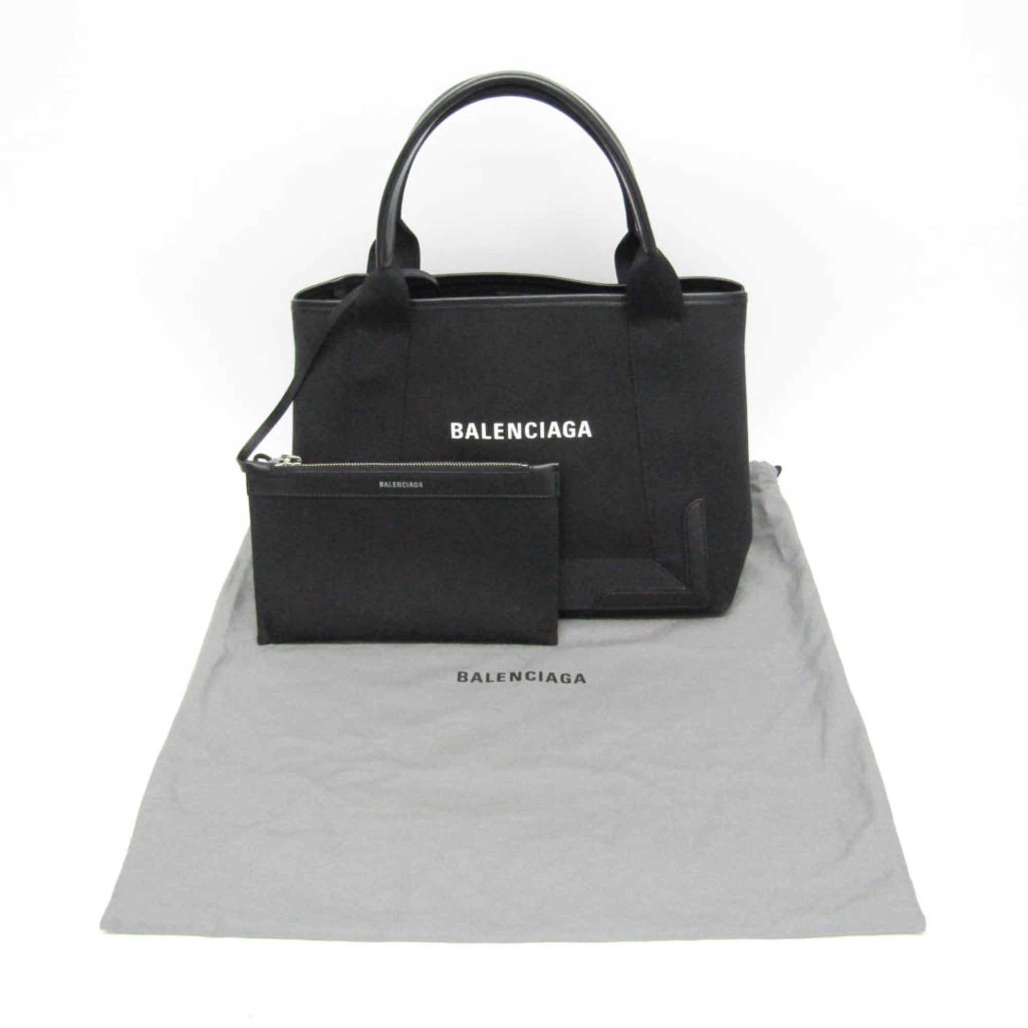 Balenciaga Navy Cabas S 339933 Men,Women Canvas,Leather Handbag,Tote Bag Black — Like New