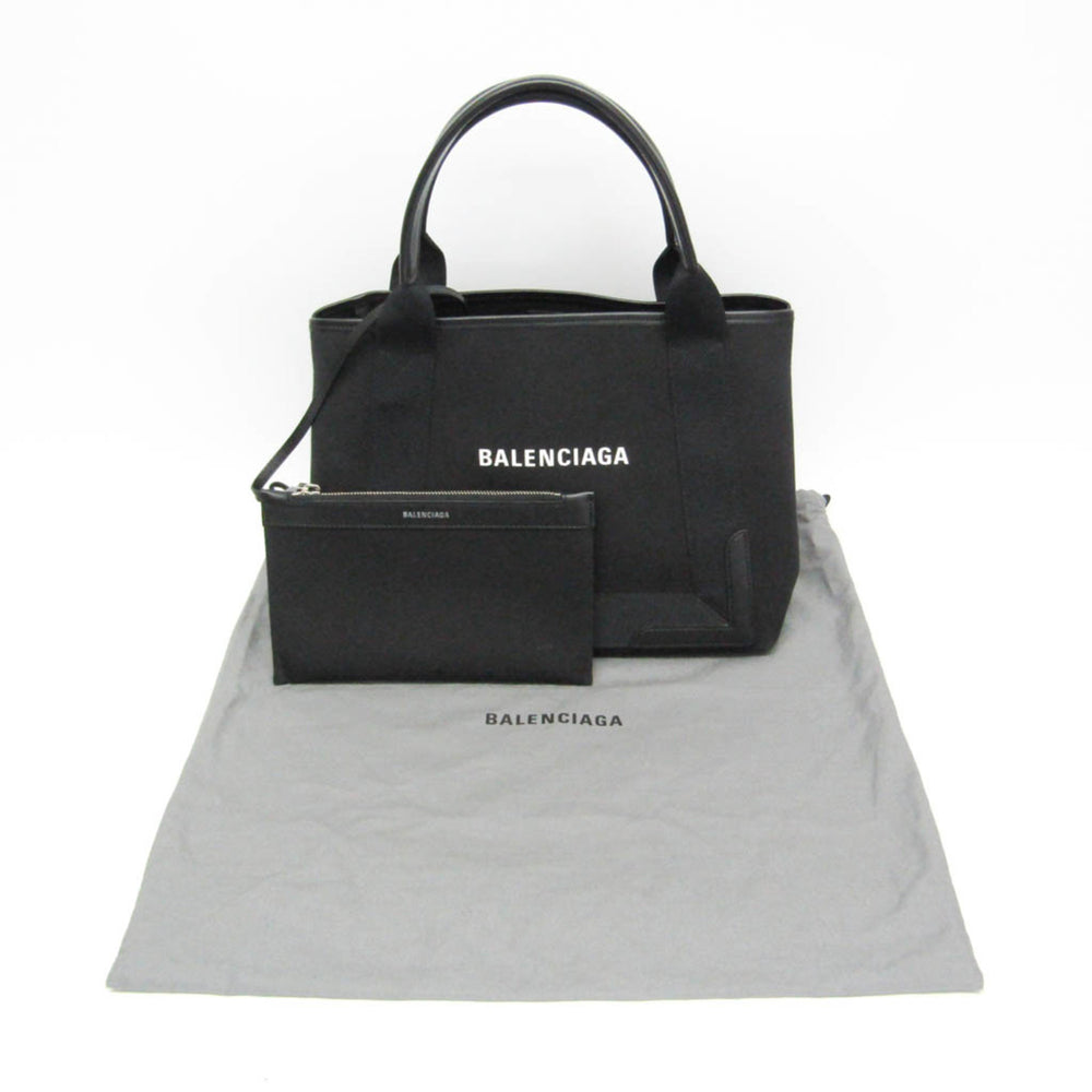 Balenciaga Navy Cabas S 339933 Men,Women Canvas,Leather Handbag,Tote Bag Black — Like New