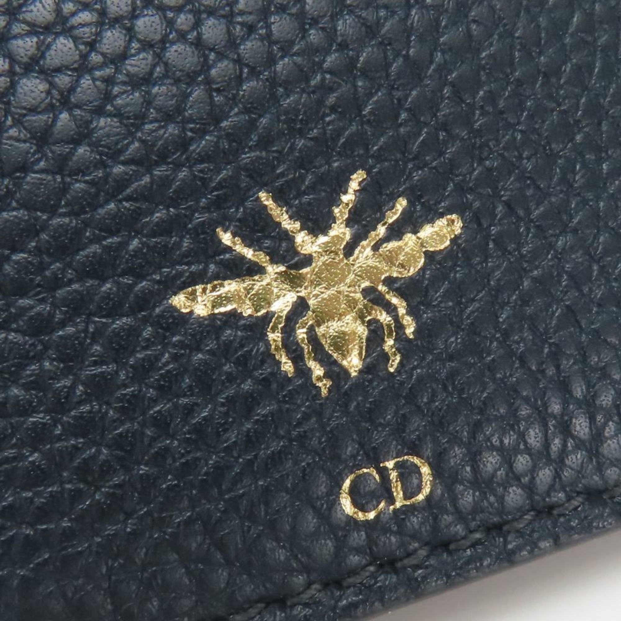 Christian Dior Pouch Bee Leather Navy Multi-Case Clutch Bag Women's