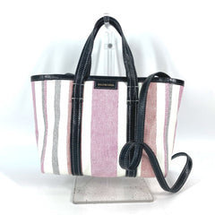 Balenciaga 671404 stripe 2WAY Shoulder Bag Crossbody Tote Bag Hand Bag pink Black x White — Like New