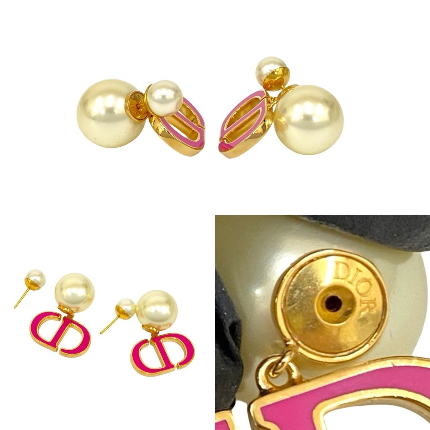 Christian Dior CD Logo GP Faux Pearl Earrings in Pink Gold 09186