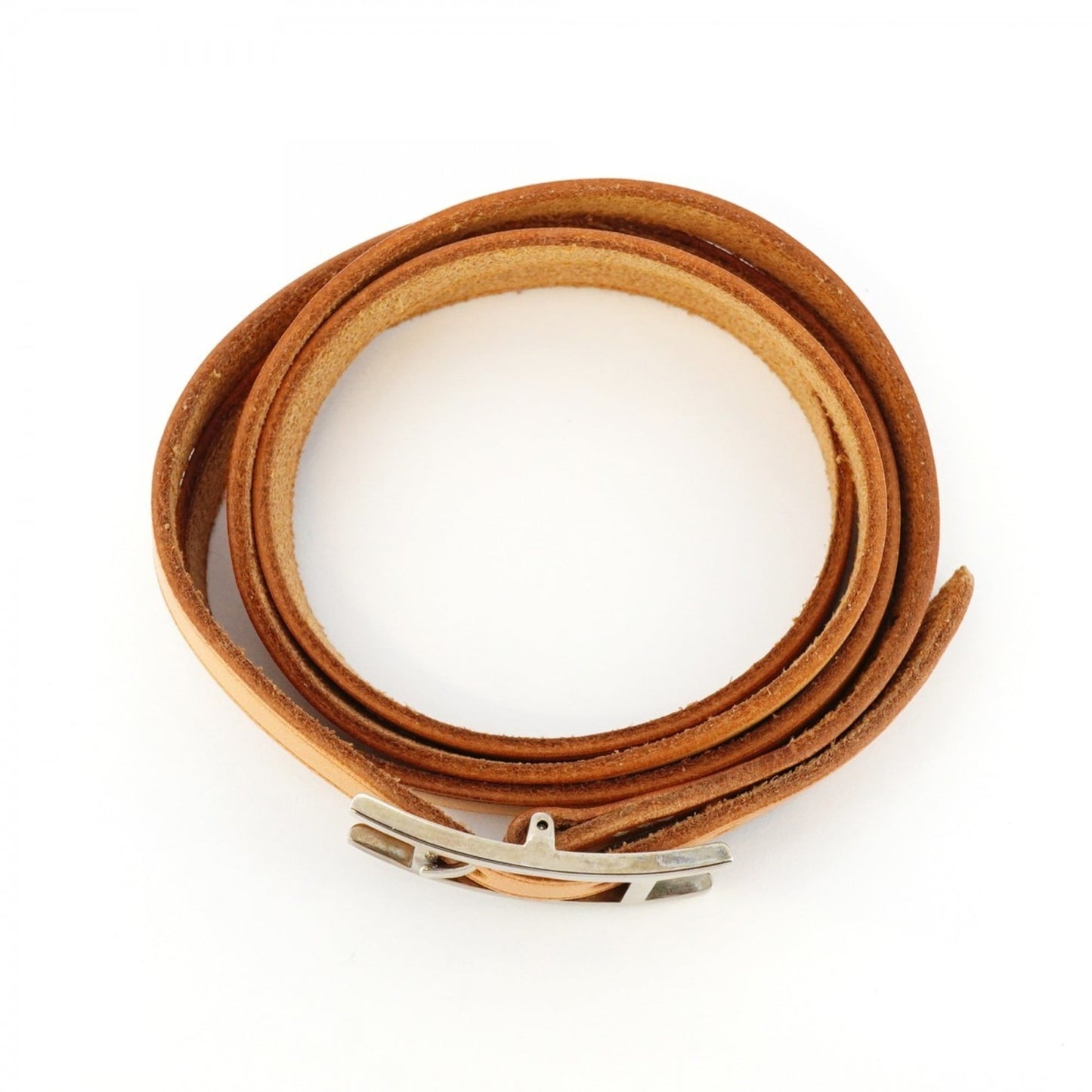 Hermes Hermès Api 3 Bracelet in Metal, Leather, Silver, and Light Brown for Men Women