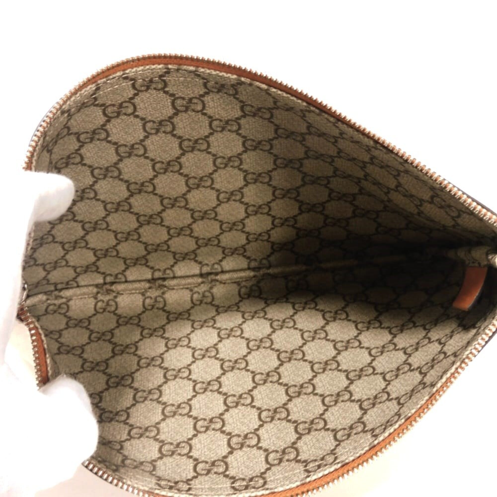 Gucci GUCCI Clutch Bag Logo Print Pouch Canvas Brown GG Supreme Cotton Linen Natural 777165 FACUL 8451 Men's — New - Store Return