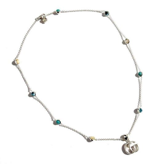 Gucci Double G Mother of Pearl Necklace Pendant Silver 925