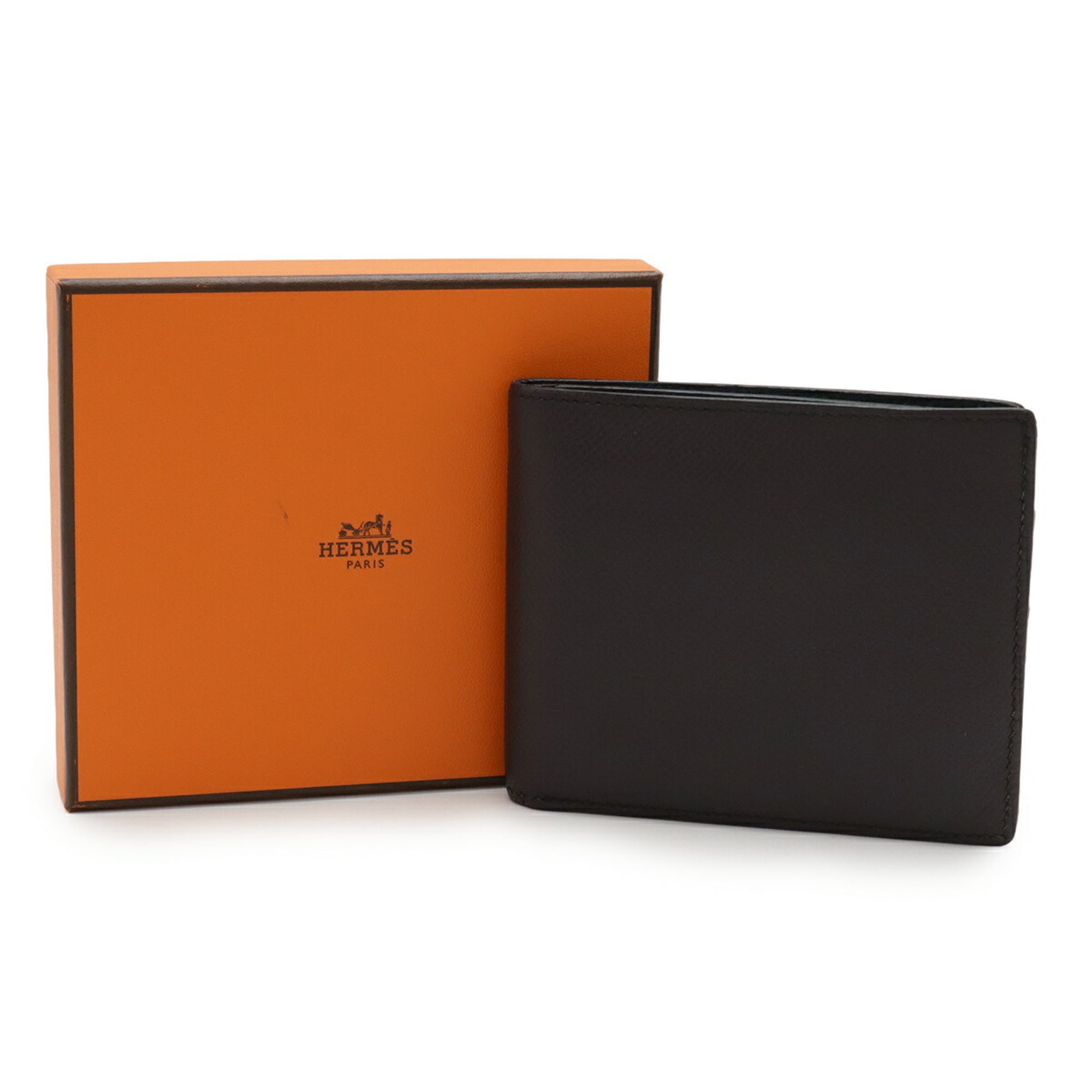 HERMES MC2 Copernicus Bi-fold Wallet in Evercolor Leather, Two-Tone Macassar Brown and Navy, D Stamp