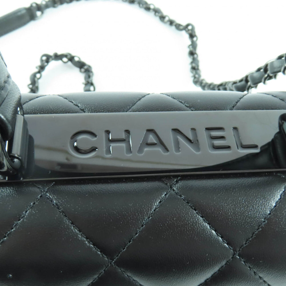 CHANEL Trendy CC Lambskin Leather Top Handle Matelassé Chain Shoulder Bag, Black with Hardware, Made in Italy, Women's — Like New