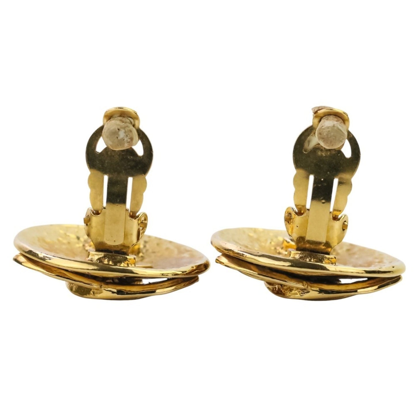 94P CHANEL Vintage Coco Mark Large Circle Earrings Gold Color Women's