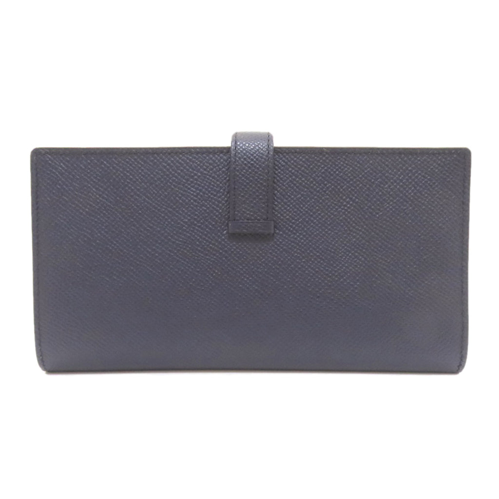 Hermes Hermès Bearn soufflet long wallet in blue indigo and rose purple with silver hardware, Epson, for women.