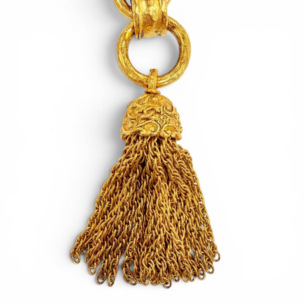CHANEL Vintage 94A Coco Mark Gripoix Cross Fringe Long Necklace, Rare Gold, Made in France, Women's — Like New